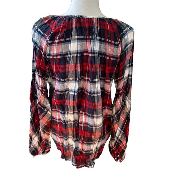 Vince Camuto Plaid Flannel Embroidered Babydoll Top S - Picture 4 of 6